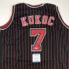imageAutographedSigned Toni Kukoc Chicago Black Pinstripe Basketball Jersey Beckett BAS COA