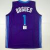 imageAutographedSigned Muggsy Bogues Charlotte Purple Modern Basketball Jersey Beckett BAS COA