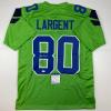 imageAutographedSigned Steve Largent Seattle Green Football Jersey PSADNA COA