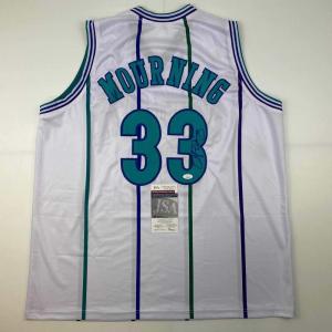 imageAutographedSigned Alonzo Mourning Charlotte White Basketball Jersey JSA COA