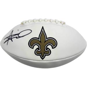 imageAutographedSigned Alvin Kamara New Orleans Saints FS White Panel Logo Football Beckett BAS COA