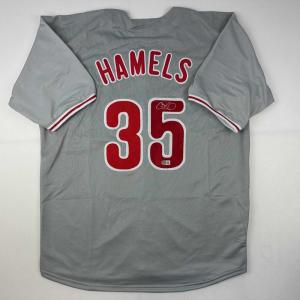 imageAutographedSigned Cole Hamels Philadelphia Grey Baseball Jersey Beckett BAS COA