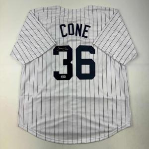 imageAutographedSigned David Cone New York Pinstripe Baseball Jersey Beckett BAS COA
