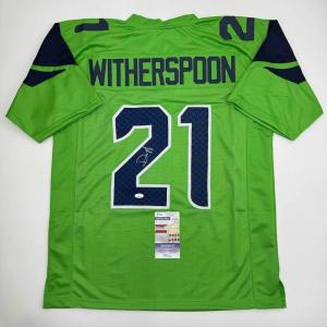 imageAutographedSigned Devon Witherspoon Seattle Green Football Jersey JSA COA