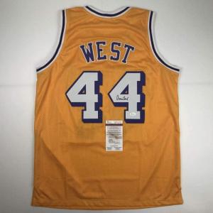 imageAutographedSigned Jerry West Los Angeles LA Yellow Basketball Jersey JSA COA