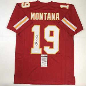 imageAutographedSigned Joe Montana Kansas City Red Football Jersey JSA COA