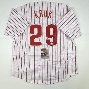 imageAutographedSigned John Kruk Philadelphia Pinstripe Baseball Jersey JSA COA