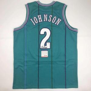 imageAutographedSigned Larry Johnson Charlotte Teal Basketball Jersey PSADNA COA