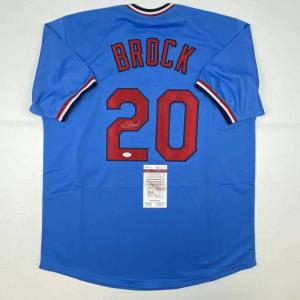 imageAutographedSigned Lou Brock St Louis Blue Baseball Jersey JSA COA