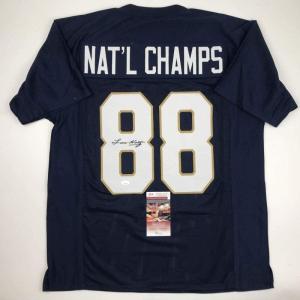 imageAutographedSigned Lou Holtz 1988 National Champs Notre Dame Blue College Football Jersey JSA COA