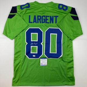 imageAutographedSigned Steve Largent Seattle Green Football Jersey PSADNA COA