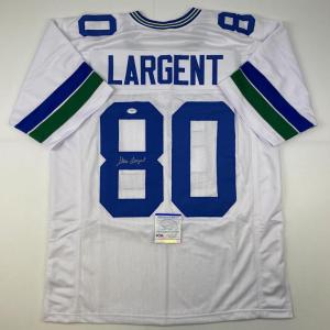 imageAutographedSigned Steve Largent Seattle White Football Jersey PSADNA COA