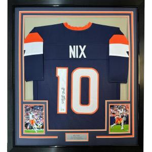 imageFramed AutographedSigned Bo Nix 35x39 Denver Blue Football Jersey Beckett BAS COA