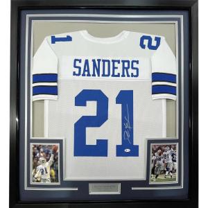 imageFramed AutographedSigned Deion Sanders 33x42 Dallas White Football Jersey Beckett BAS COA