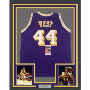 imageFramed AutographedSigned Jerry West 33x42 Los Angeles LA Purple Basketball Jersey JSA COA