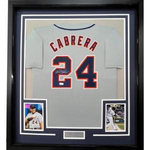 imageFramed AutographedSigned Miguel Cabrera 33x42 Detroit Grey Baseball Jersey JSA COA
