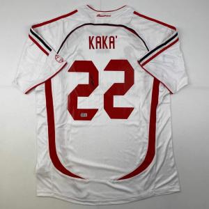 imageAutographedSigned Ricardo Kaka AC Milan White Soccer Futbol Jersey Beckett BAS COA