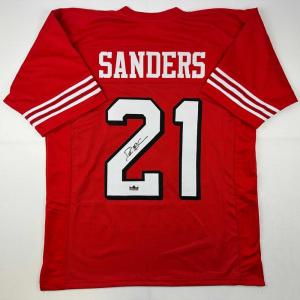 imageFacsimile Autographed Deion Sanders San Francisco Red Reprint Laser Auto Football Jersey Size Mens XL