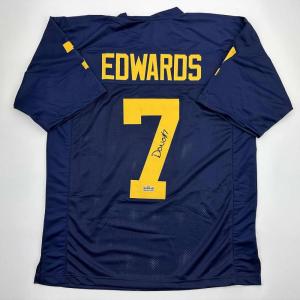 imageFacsimile Autographed Donovan Edwards Michigan Blue Reprint Laser Auto College Football Jersey Size Mens XL