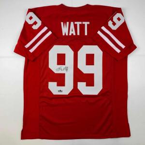 imageFacsimile Autographed JJ JJ Watt Wisconsin Red Reprint Laser Auto College Football Jersey Size Mens XL