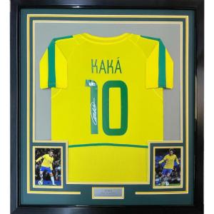 imageFramed AutographedSigned Ricardo Kaka 35x39 Brazil Yellow Soccer Futbol Jersey Beckett BAS COA
