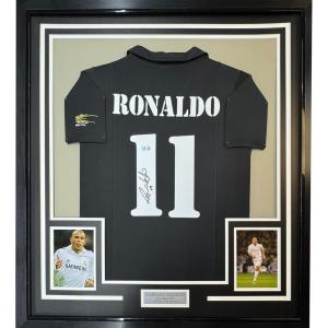 imageFramed AutographedSigned Ronaldo Nazario 35x39 Real Madrid Black Soccer Jersey Beckett BAS COA