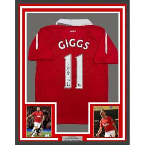 imageFramed AutographedSigned Ryan Giggs 35x39 Manchester United Red Soccer Jersey Beckett BAS COA