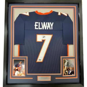 imageFramed Facsimile Autographed John Elway 35x39 Denver Blue Reprint Laser Auto Football Jersey