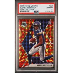 imageGraded 2020 Panini Mosaic Justin Jefferson 209 Reactive Gold Rookie RC Football Card PSA 10 Gem Mint