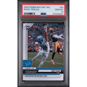 imageGraded 2025 Panini Instant Isaac Teslaa 65 Rookie RC Football Card PSA 10 Gem Mint