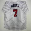 imageFacsimile Autographed Joe Mauer Minnesota Pinstripe Reprint Laser Auto Baseball Jersey Size Mens XL