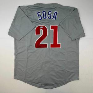 imageAutographedSigned Sammy Sosa Chicago Grey Baseball Jersey Beckett BAS COA