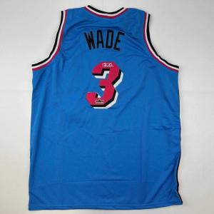 imageFacsimile Autographed Dwyane Wade Miami Blue Vice City Reprint Laser Auto Basketball Jersey Size Mens XL