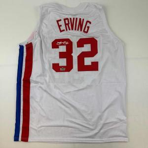 imageFacsimile Autographed Julius Erving Dr J New York NY White ABA Reprint Laser Auto Basketball Jersey Size Mens XL