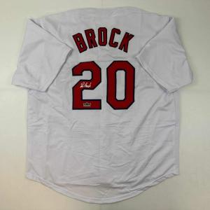 imageFacsimile Autographed Lou Brock St Louis White Reprint Laser Auto Baseball Jersey Size Mens XL