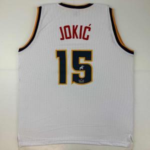 imageFacsimile Autographed Nikola Jokic Denver White Reprint Laser Auto Basketball Jersey Size Mens XL