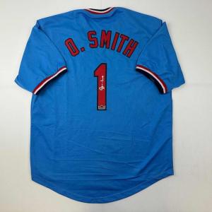 imageFacsimile Autographed Ozzie Smith St Louis Blue Reprint Laser Auto Baseball Jersey Size Mens XL