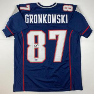 imageFacsimile Autographed Rob Gronk Gronkowski New England Blue Reprint Laser Auto Football Jersey Size Mens XL