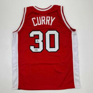 imageFacsimile Autographed Stephen Steph Curry Davidson Red Reprint Laser Auto College Basketball Jersey Size Mens XL