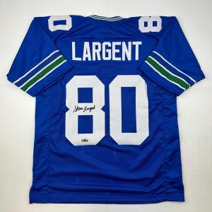 imageFacsimile Autographed Steve Largent Seattle Blue Reprint Laser Auto Football Jersey Size Mens XL