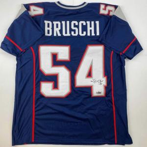 imageFacsimile Autographed Tedy Bruschi New England Blue Reprint Laser Auto Football Jersey Size Mens XL