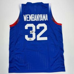 imageFacsimile Autographed Victor Wembanyama France Blue Reprint Laser Auto Basketball Jersey Size Mens XL