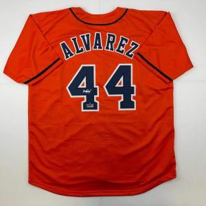 imageFacsimile Autographed Yordan Alvarez Houston Orange Reprint Laser Auto Baseball Jersey Size Mens XL