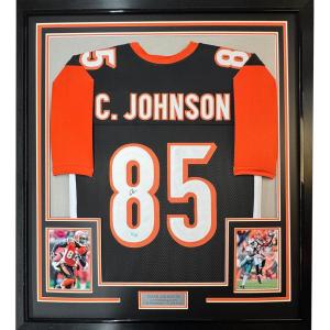 imageFramed AutographedSigned Chad Johnson Ochocinco 33x42 Cincinnati Black Football Jersey JSA COA
