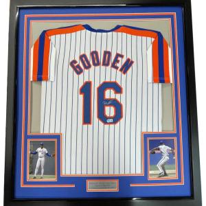 imageFramed AutographedSigned Dwight Doc Gooden 33x42 New York Pinstripe Baseball Jersey PSADNA COA
