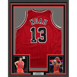 imageFramed AutographedSigned Joakim Noah 35x39 Chicago Red Basketball Jersey Beckett BAS COA