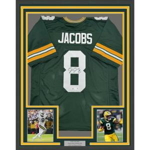 imageFramed AutographedSigned Josh Jacobs 35x39 Green Bay Green Football Jersey Beckett BAS COA