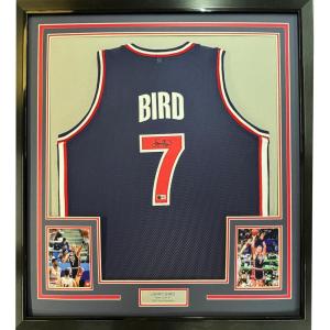 imageFramed AutographedSigned Larry Bird 35x39 United States USA Blue 1992 Dream Team Basketball Jersey Beckett BAS COA