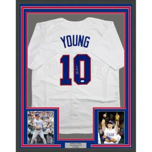 imageFramed AutographedSigned Michael Young 35x39 Texas White Baseball Jersey JSA COA