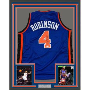 imageFramed AutographedSigned Nate Robinson 35x39 New York Blue Basketball Jersey Beckett BAS COA